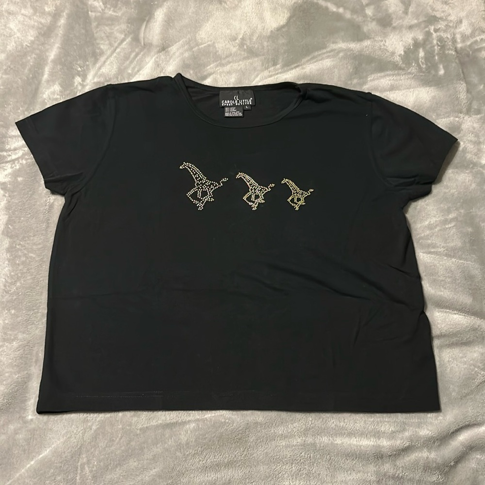Black cropped tee withh Giraffes bling details cotton